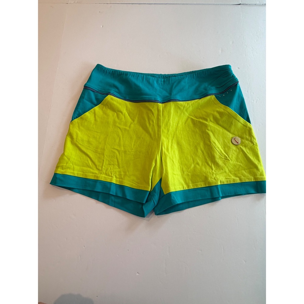 SwingDish Womens Golf Shorts Teal Lime Green Colorblock Performance XL NWT